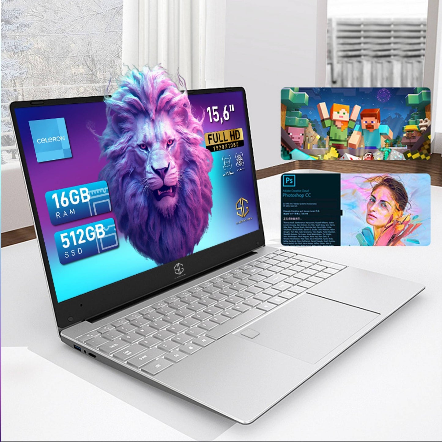 Pc Portatile SG, Processore N5095 4 Core 2.9Ghz, Ram 16Gb, SSD 512Gb, Display 15,6" FHD, Tastiera Retro con Finger Print