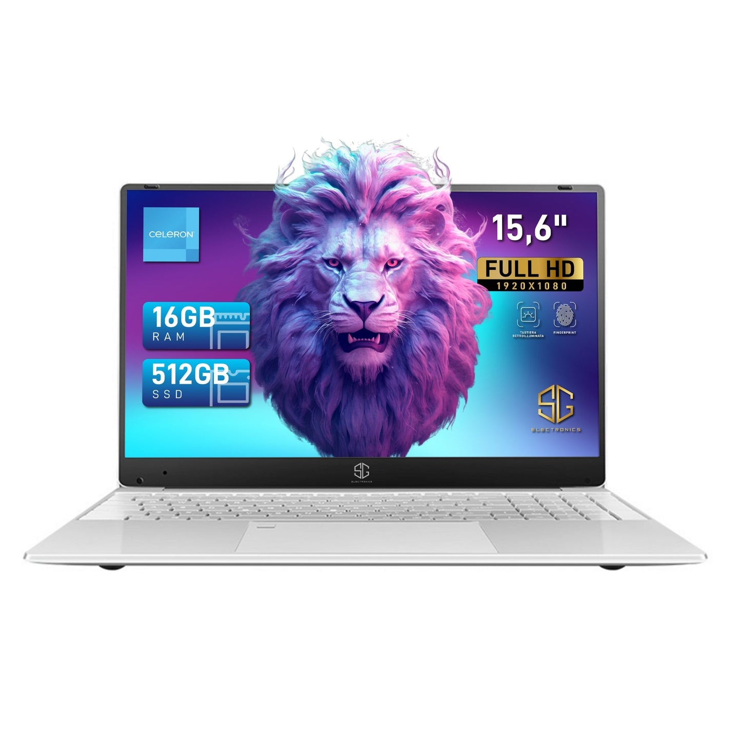 Pc Portatile SG, Processore N5095 4 Core 2.9Ghz, Ram 16Gb, SSD 512Gb, Display 15,6" FHD, Tastiera Retro con Finger Print